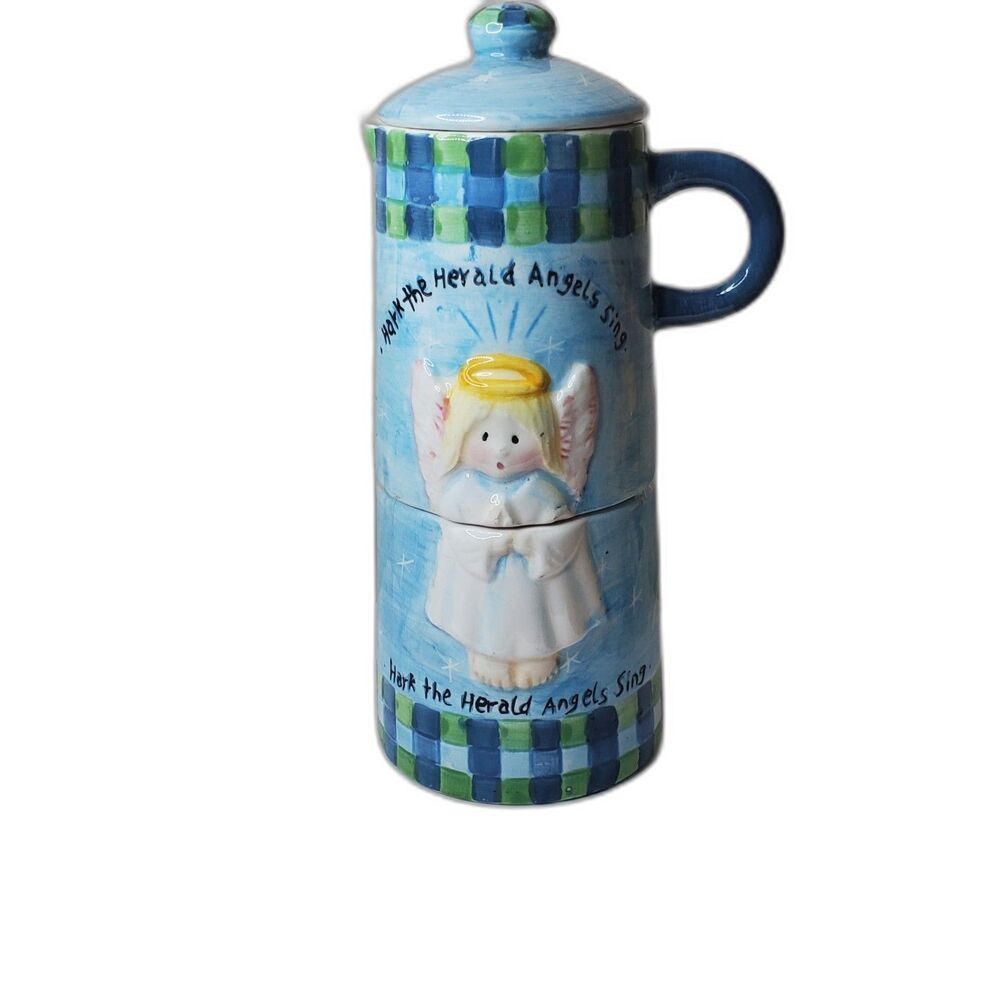 Angel Cream and Sugar 3 Piece Christmas Set Hand Painted Vintage